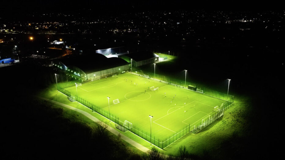Tarka Leisure Centre 3G night 3G football pitch seen from above at night under floodlights